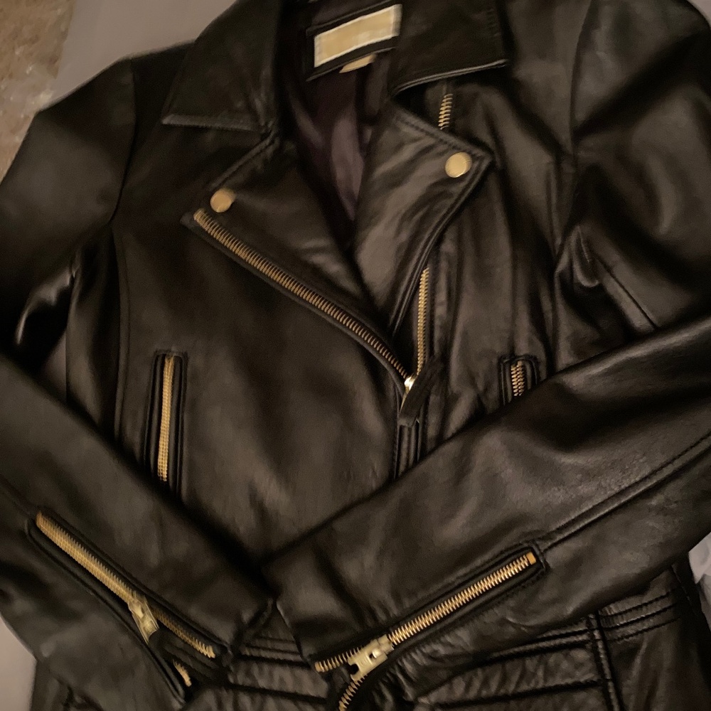 Michael kors genuine leather biker jacket
